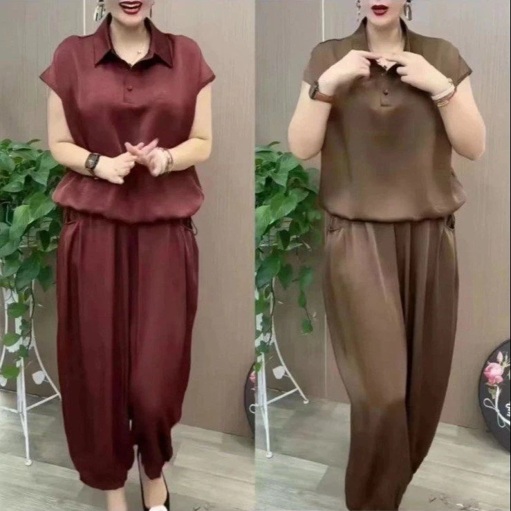 时尚套装简约而不简单，展现您的内敛品味。短袖大码显瘦洋气休闲