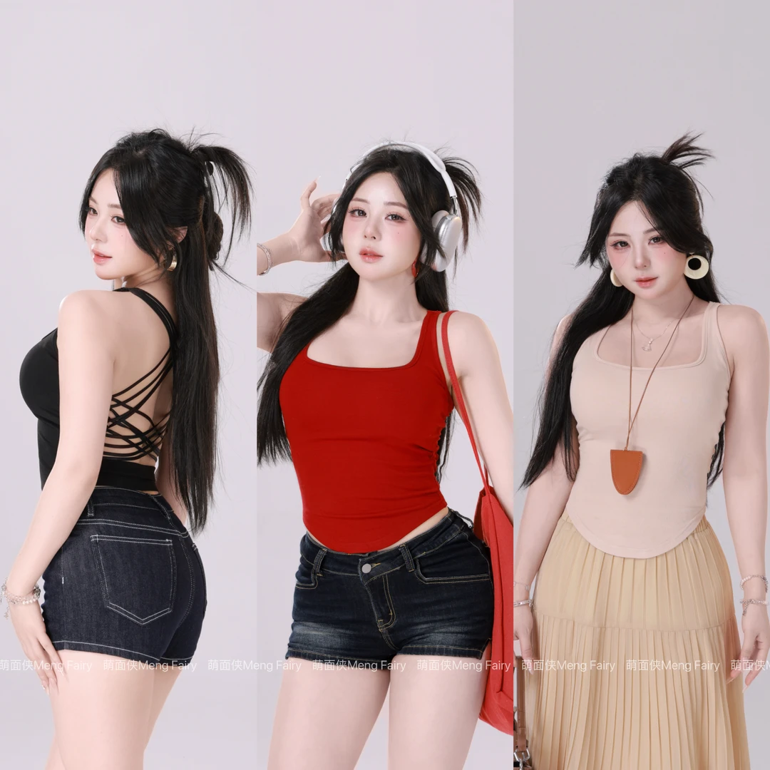 萌面侠【后背有亮点】小众设计感性感背心吊带上衣欧若风6521M