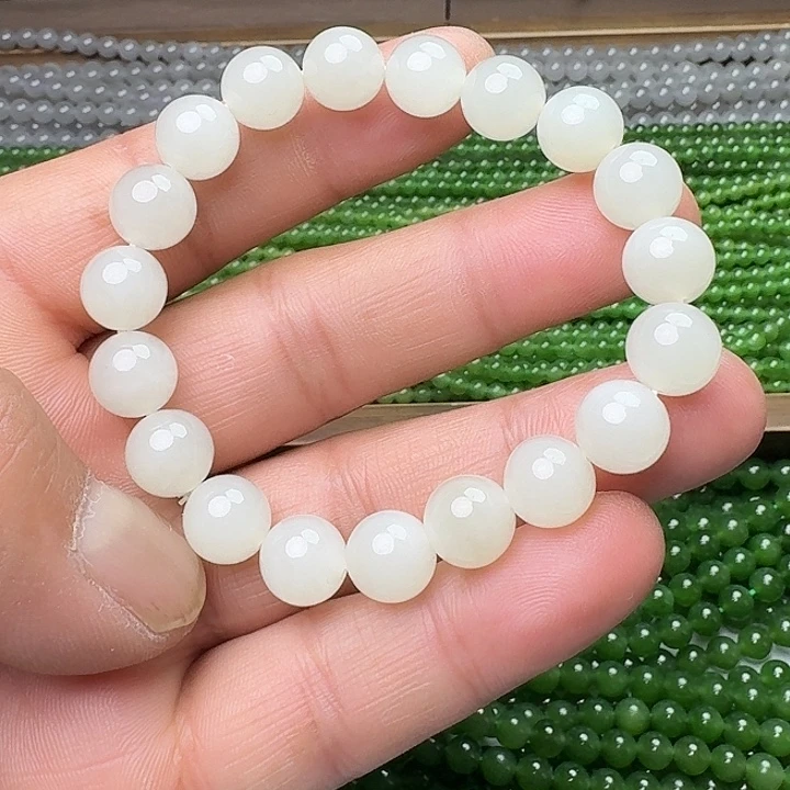 和田玉未镶嵌颈饰白玉卡10手串