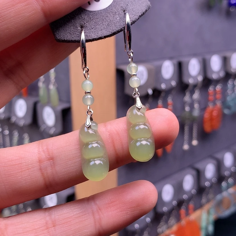 【闪购商品】和田玉耳饰银S925镶嵌ヽ****脑