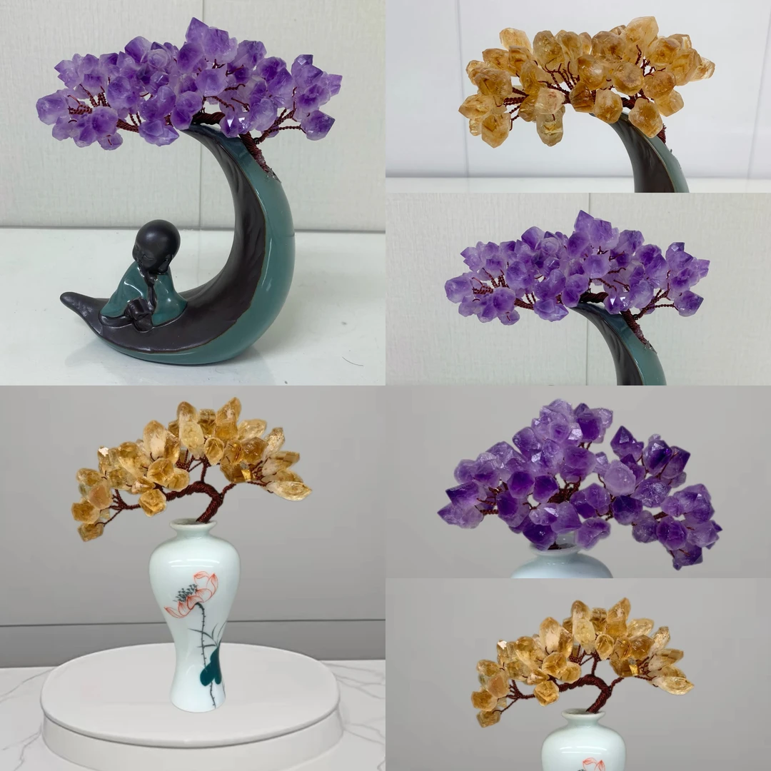 【轻奢高品】禅意摆件创意紫水晶花摆件纯手工陶瓷精品摆件