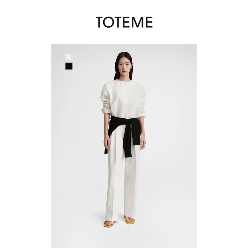 TOTEME女装无领斜纹棉质纽扣门襟廓形衬衫