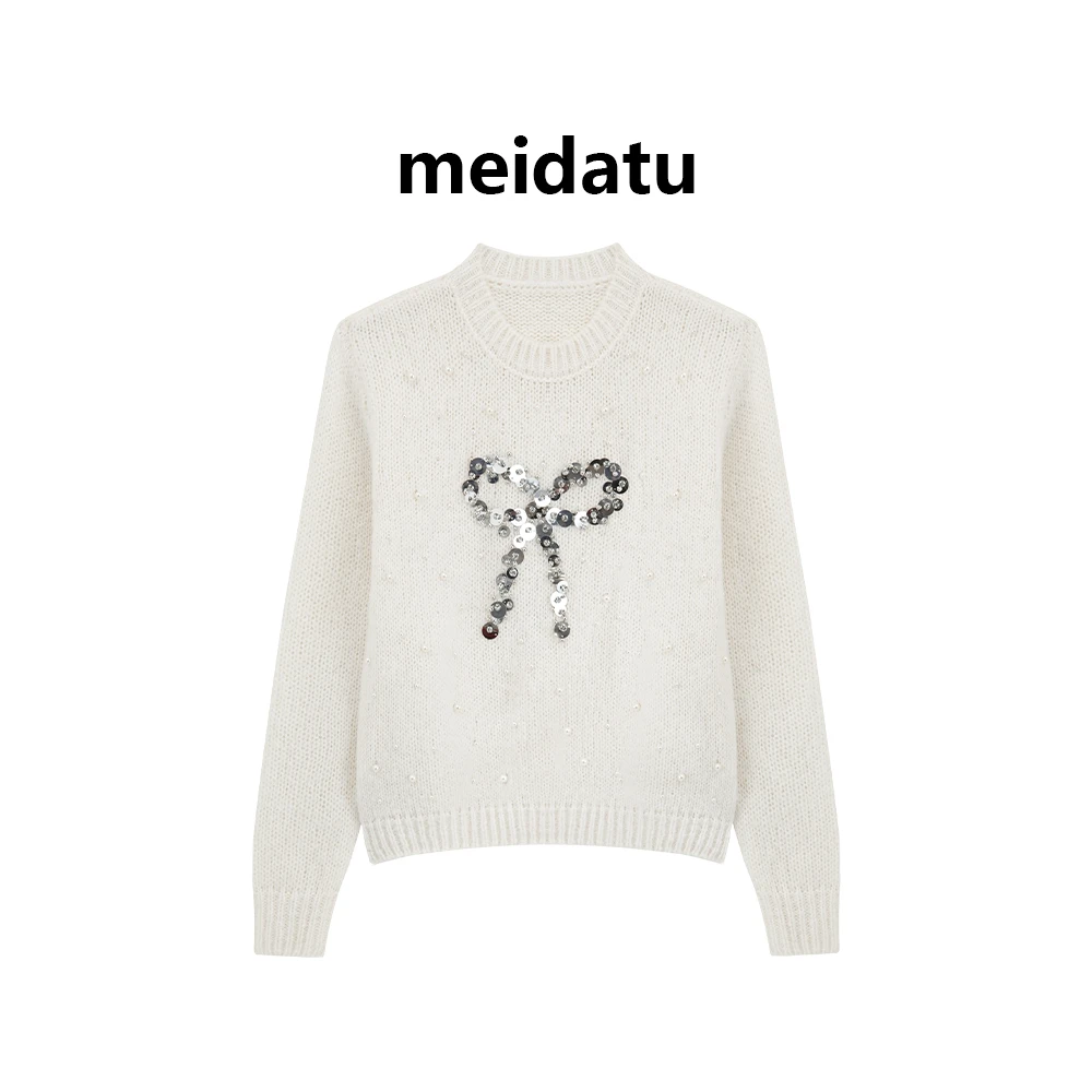 美哒兔（灿若繁星）温柔亮片蝴蝶结毛织上衣（小个子版）bm1742-27