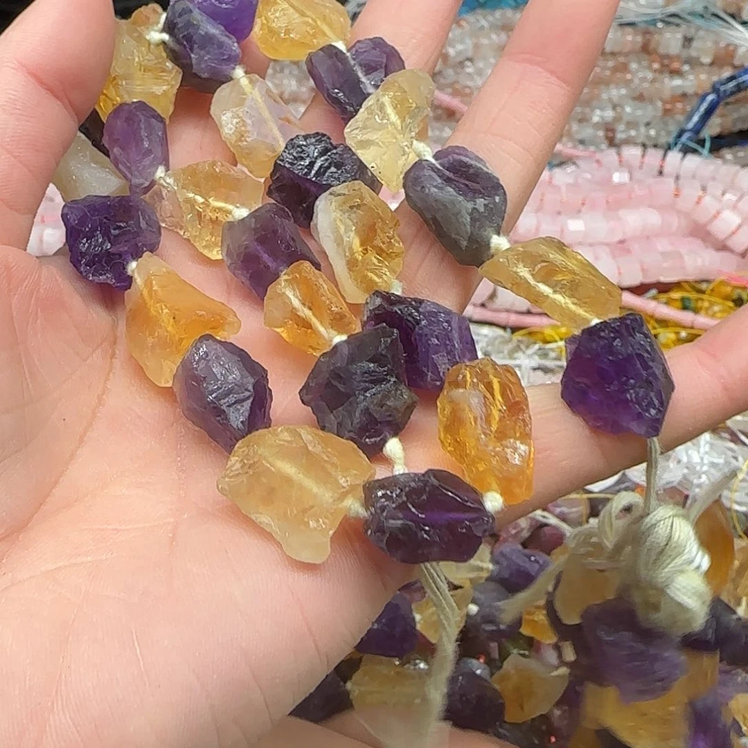 玛瑙/玉髓珠宝半成品合金紫黄晶原石一条