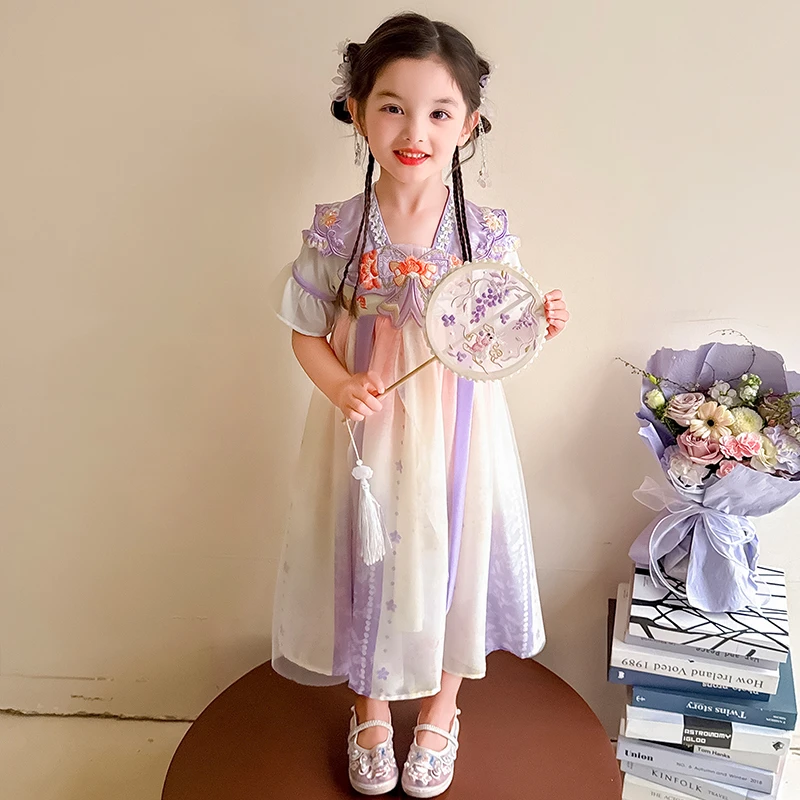 女童1-9岁汉服古风连衣裙襦裙中国风仙女公主裙夏季薄款高端超仙