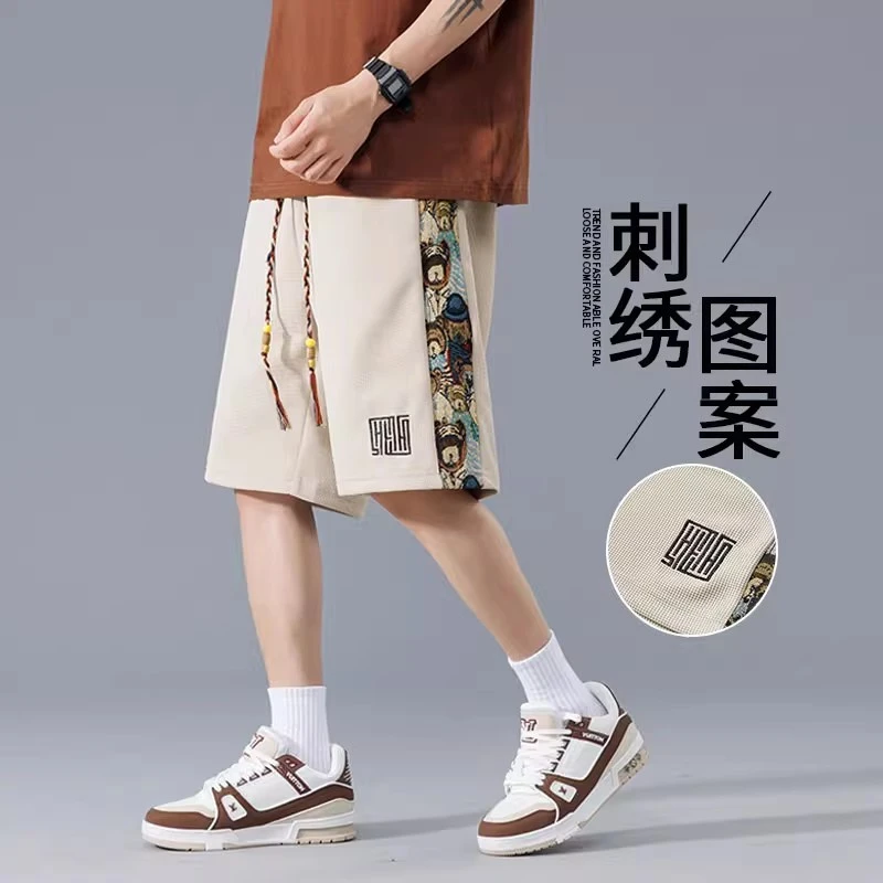 潮五分胖子国风夏季户外宽松五分青少年套装男15-18岁帅气新款