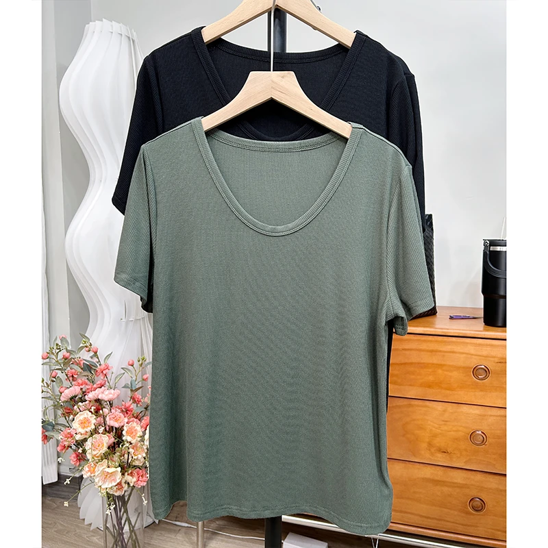 【简约百搭】显瘦蛋形领女短袖百搭螺纹上衣基础款60支兰静莫代尔