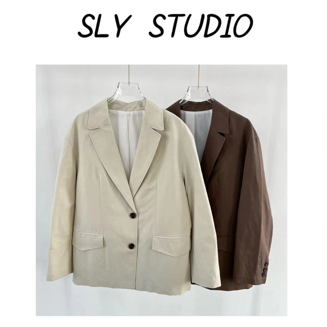 《素来伊女装》春夏宽松清凉麻料双扣西装领女士西服