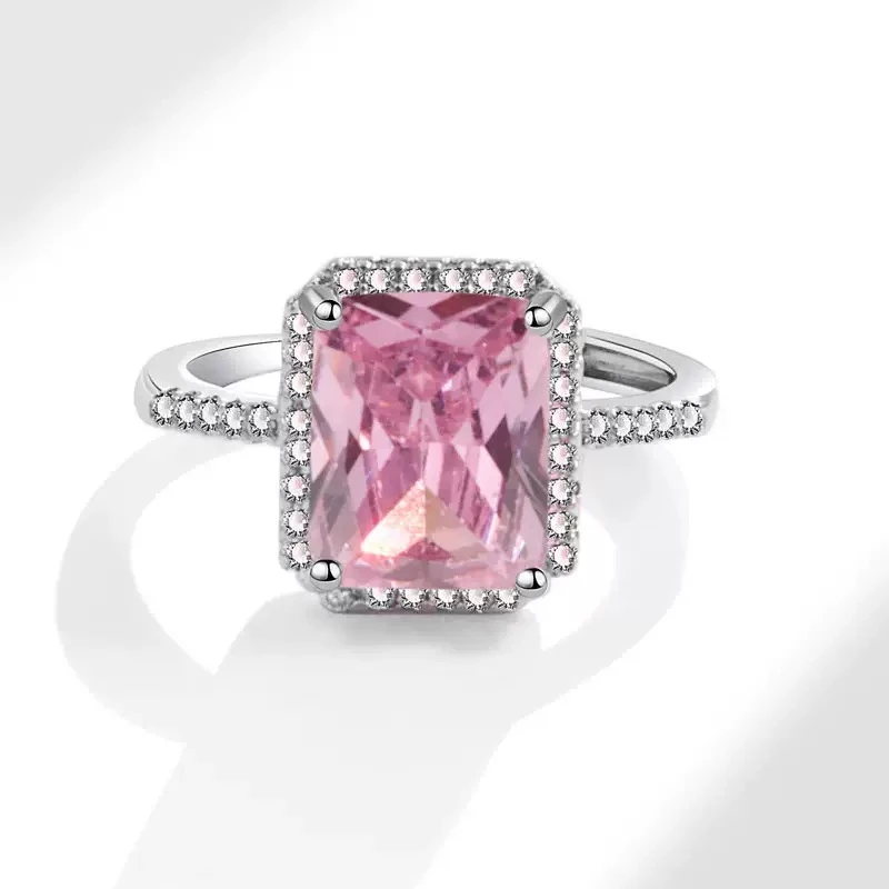 东来粉方糖戒指超市同款星芒闪耀粉方钻女神可调节活口百搭豪镶款