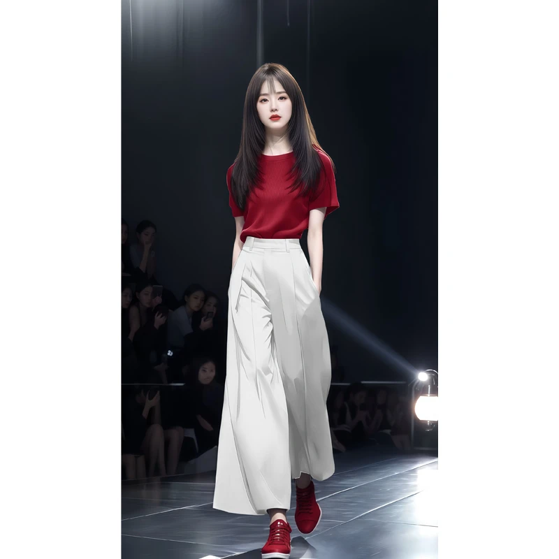 五一出游穿搭女装千金清冷感贵系洋气衣服短袖高腰阔腿裤两件套女