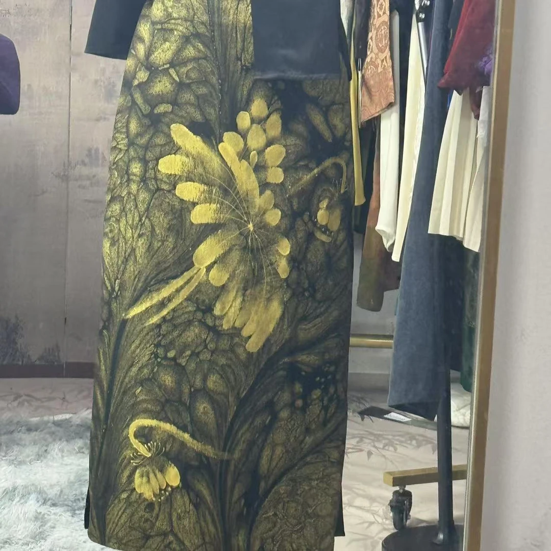 100桑蚕丝！非遗墨池！纯手绘半裙