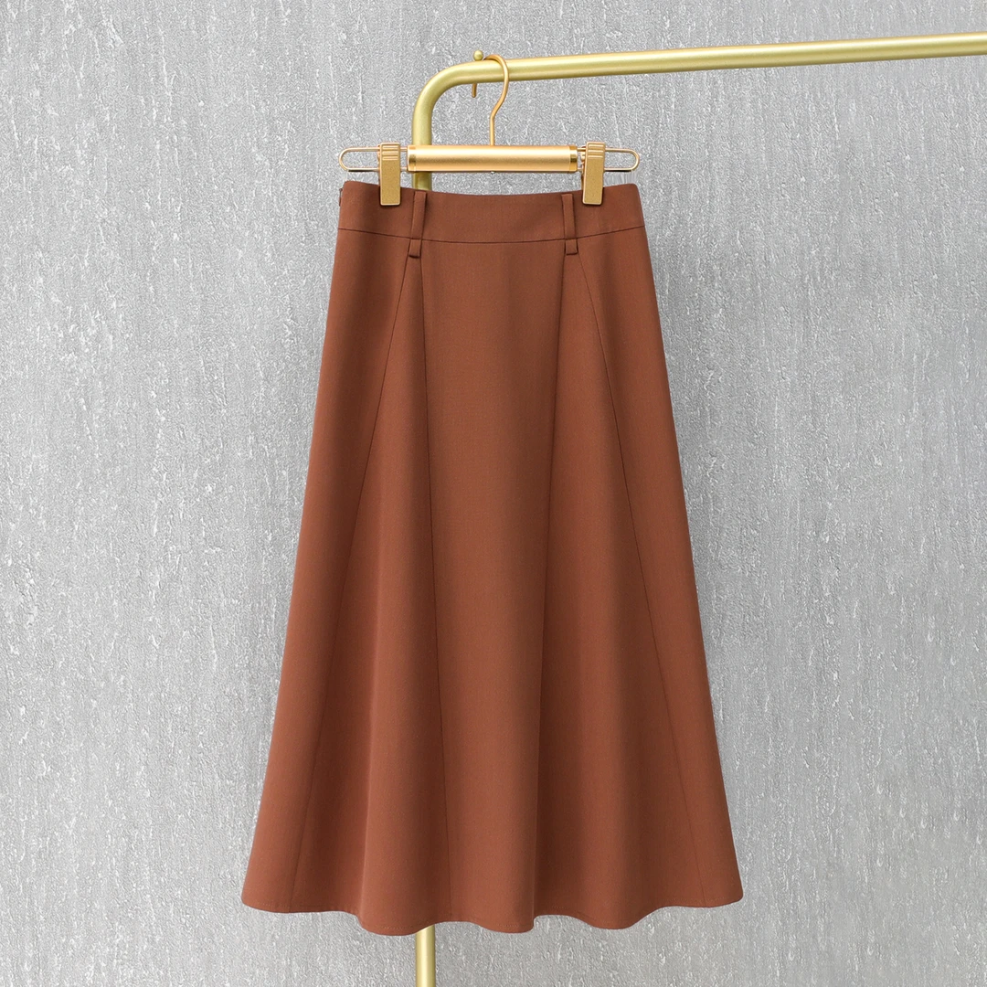 焦糖色伞裙半身裙女秋季2025新款赫本风大摆裙遮肉百褶裙a字长裙