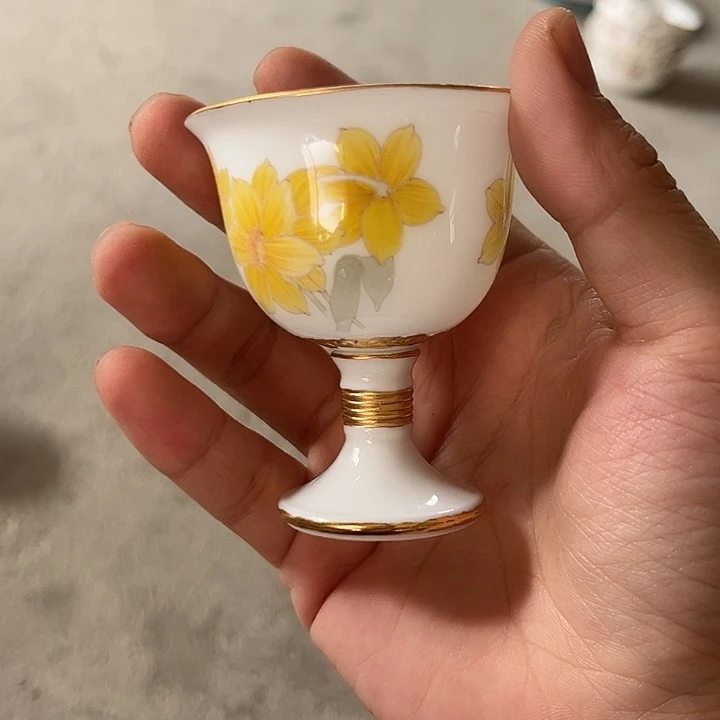 碗手绘高脚秒金杯一个