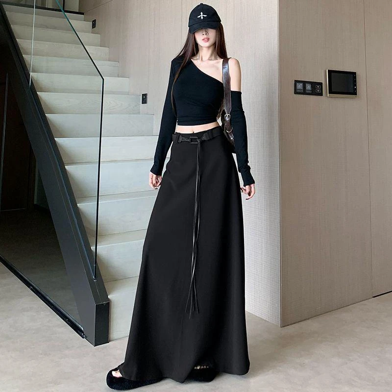 显瘦高腰中长款过膝春秋气质百搭复古垂感字半身裙女法式小众时