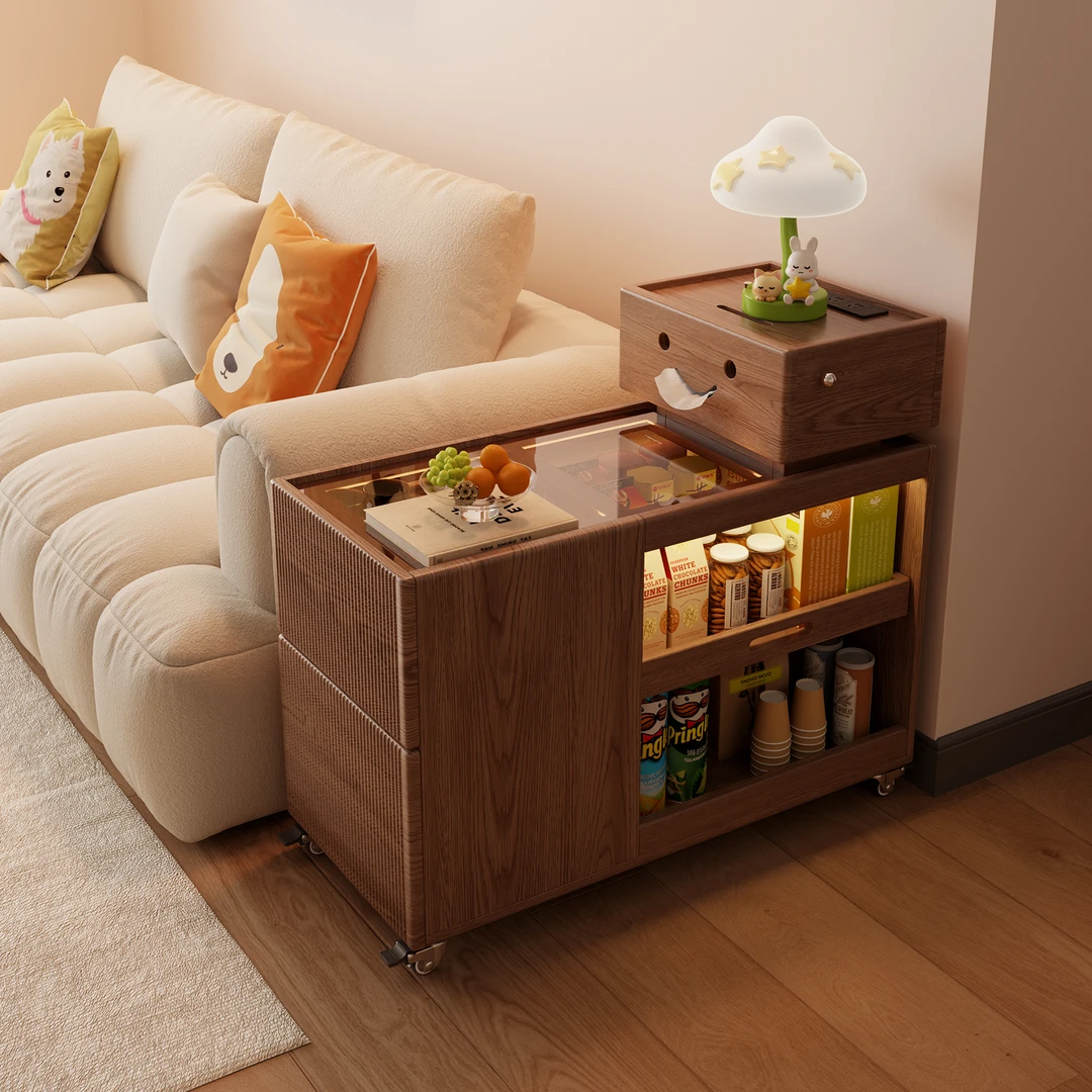 机器人沙发边柜侧柜客厅可移动边几柜茶几柜创意置物柜子实木