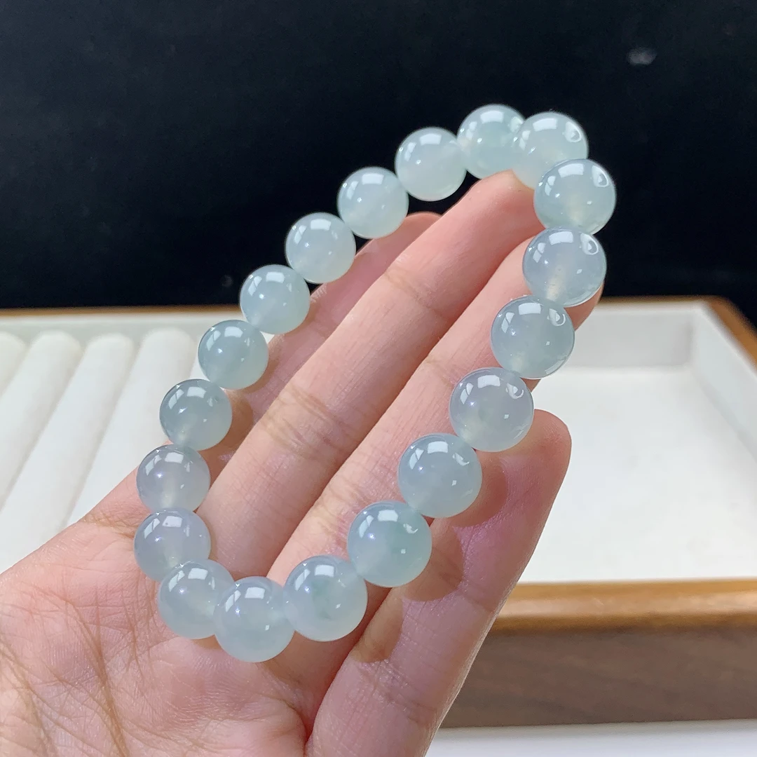 3.8-26-缅甸天然翡翠A货 女款冰蓝手串尺寸:10mm 19颗粒