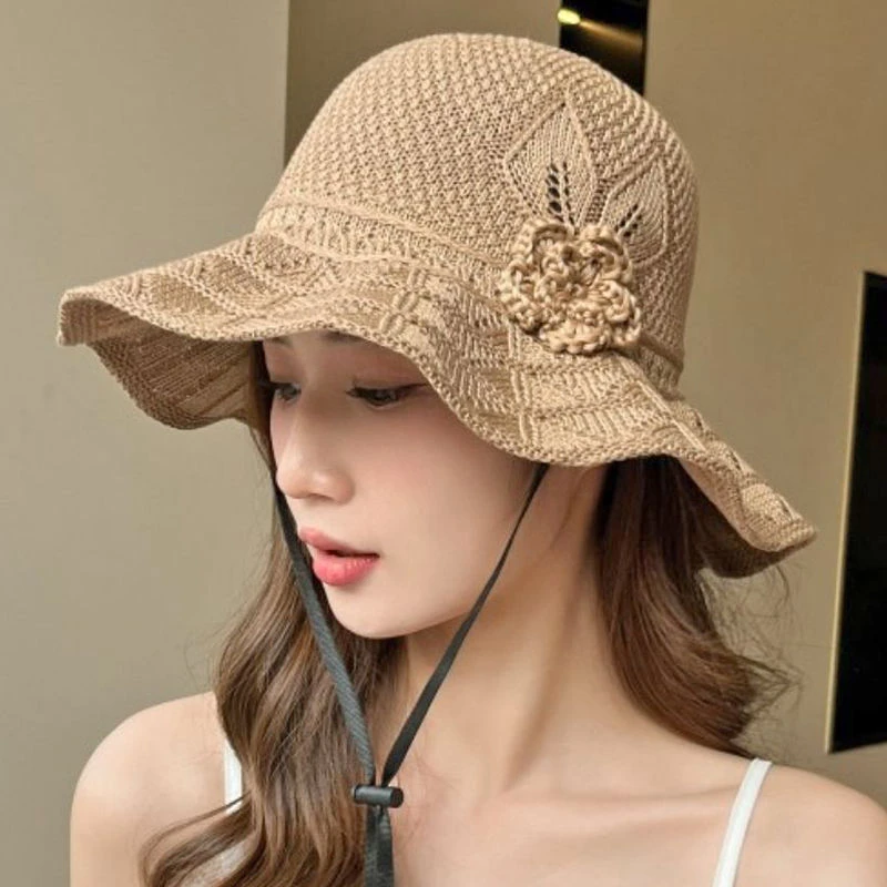 新款可水洗帽子女夏季韩版百搭渔夫帽户外遮阳防晒帽盆帽中年时尚