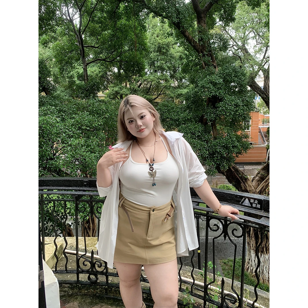 全球花【轻氧三件套】大码长袖防晒衬衫外套透气轻薄衬衣高腰半身裙