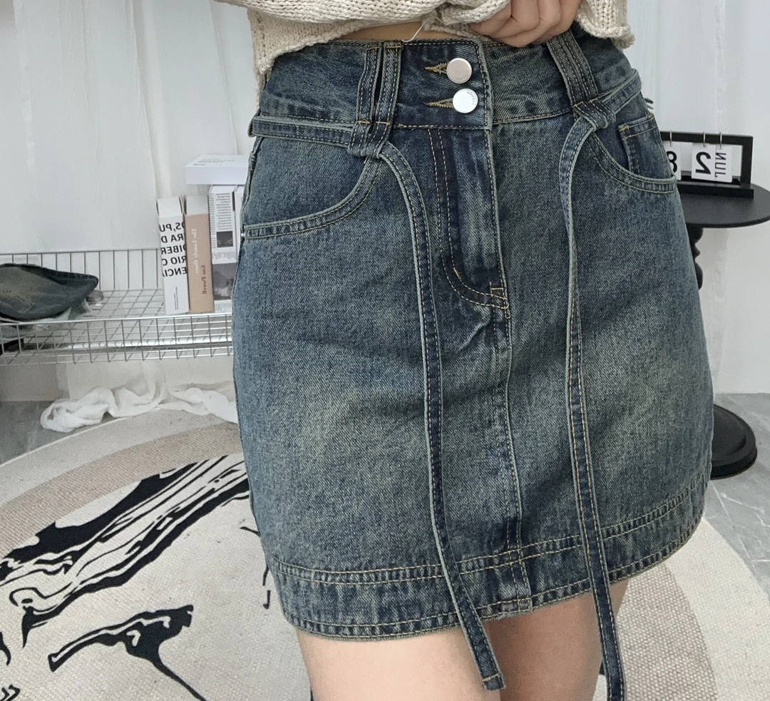 欧洲站2025春夏新款时尚百搭设计感高腰显瘦A字牛仔半身裙短裙女