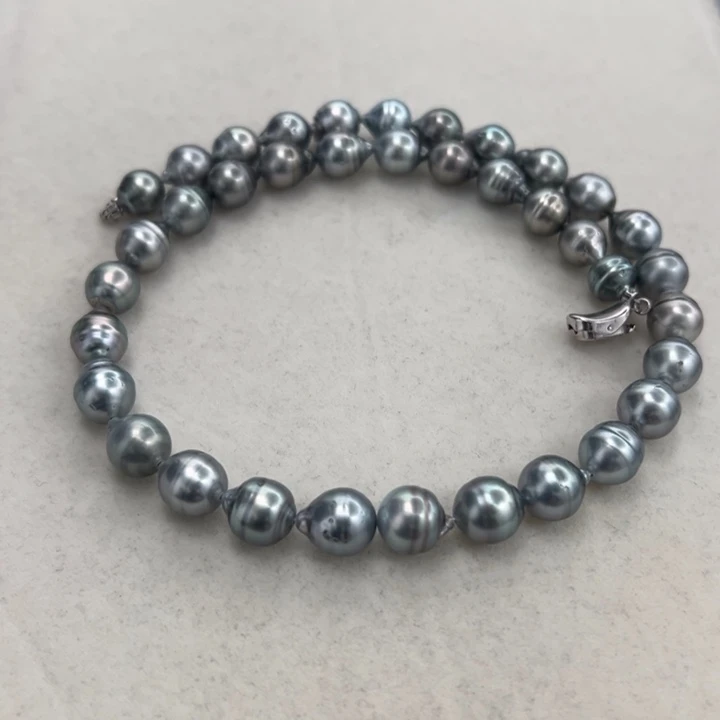 海水珍珠银S925镶嵌颈饰大溪地铂金灰巴洛克项链8.5-10.2mm