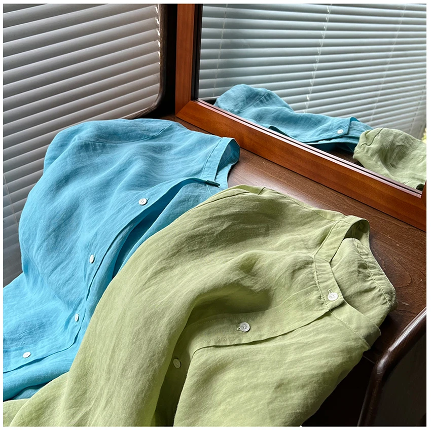 小清新~轻薄款圆领宽松苎麻防晒衫女夏季衬衫空调罩衫外搭小衫