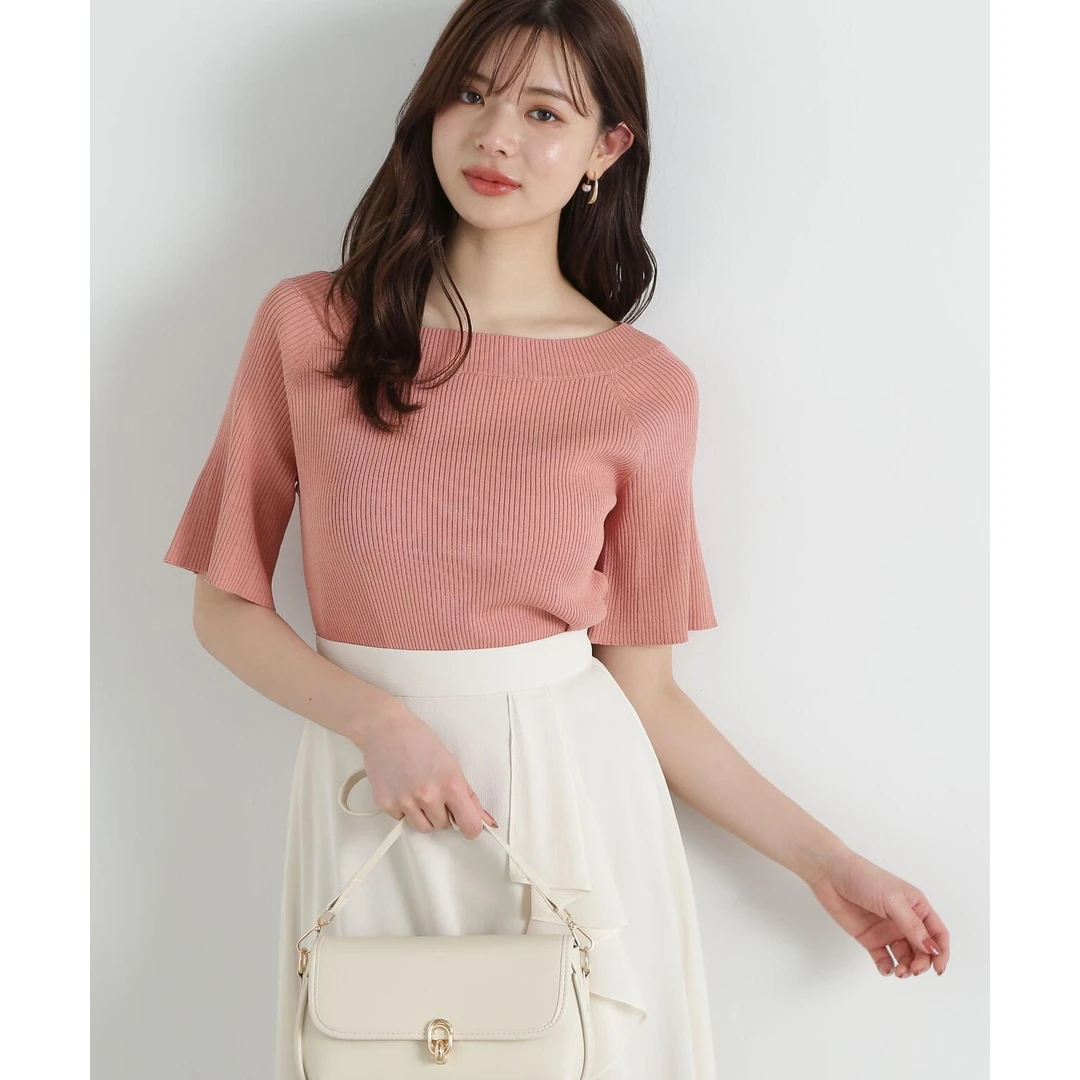 【表姐家】P 夏季新款 露肩喇叭袖针织衫薄款百搭高质感短袖上衣