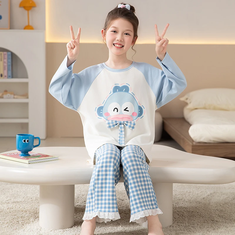 儿童睡衣长袖纯棉秋季新款女童圆领中大童6-12岁小女孩家居服套装