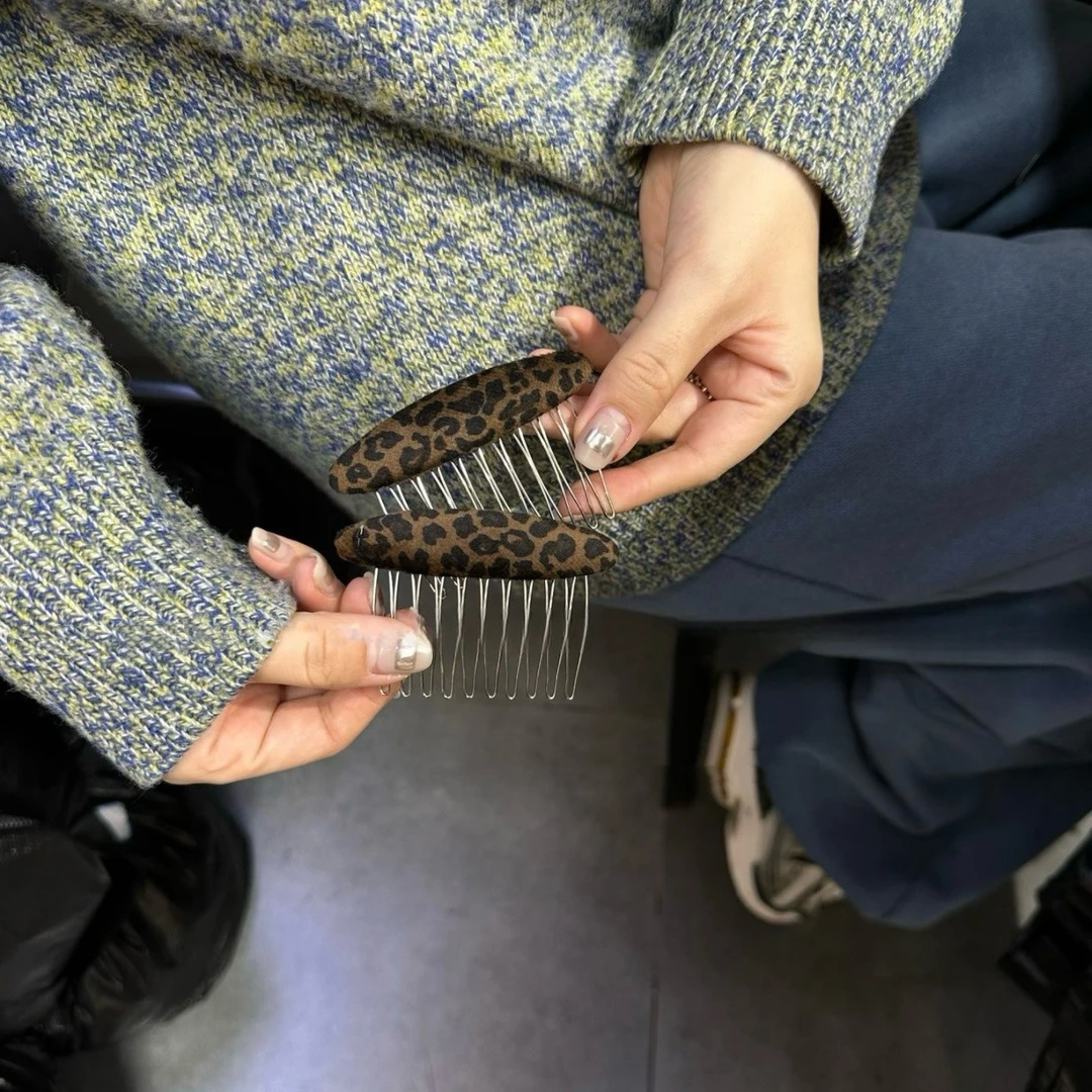 超洋气丝绒豹纹后脑勺碎发插梳秋冬新款实用发夹碎发神器头饰