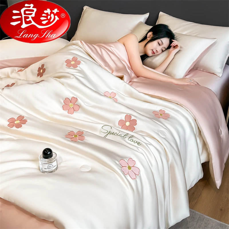 浪莎夏季冰丝夏被夏凉被空调被单人学生宿舍可机洗水洗凉感薄被子