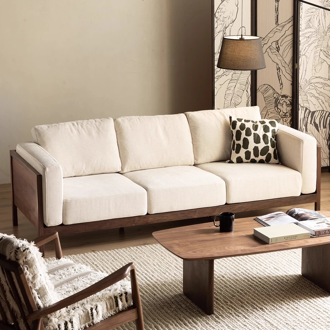 北美黑胡桃木实木沙发客厅原木风家具北欧日式小户型布艺冬夏两用