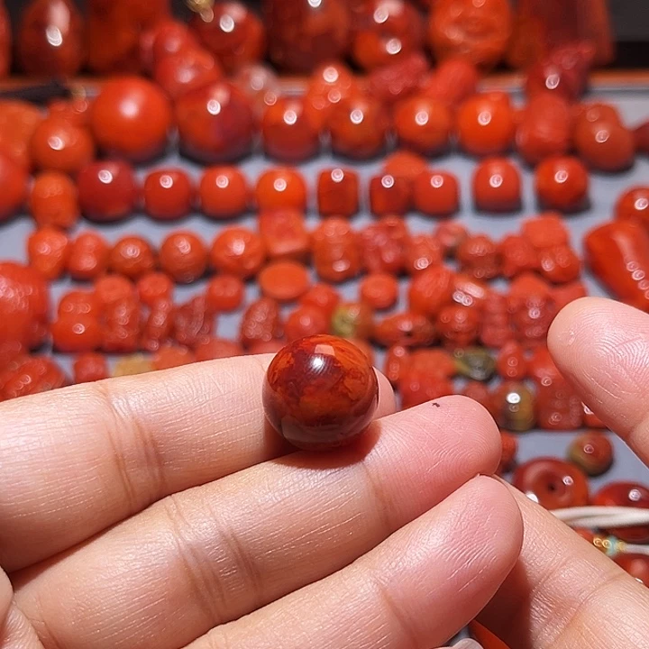 南红玛瑙未镶嵌配饰妖花火焰纹圆珠15.4mm