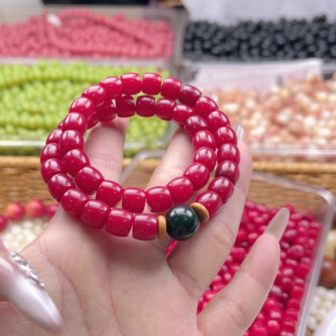 白玉菩提吊坠c9mm110颗。朱砂供 直切