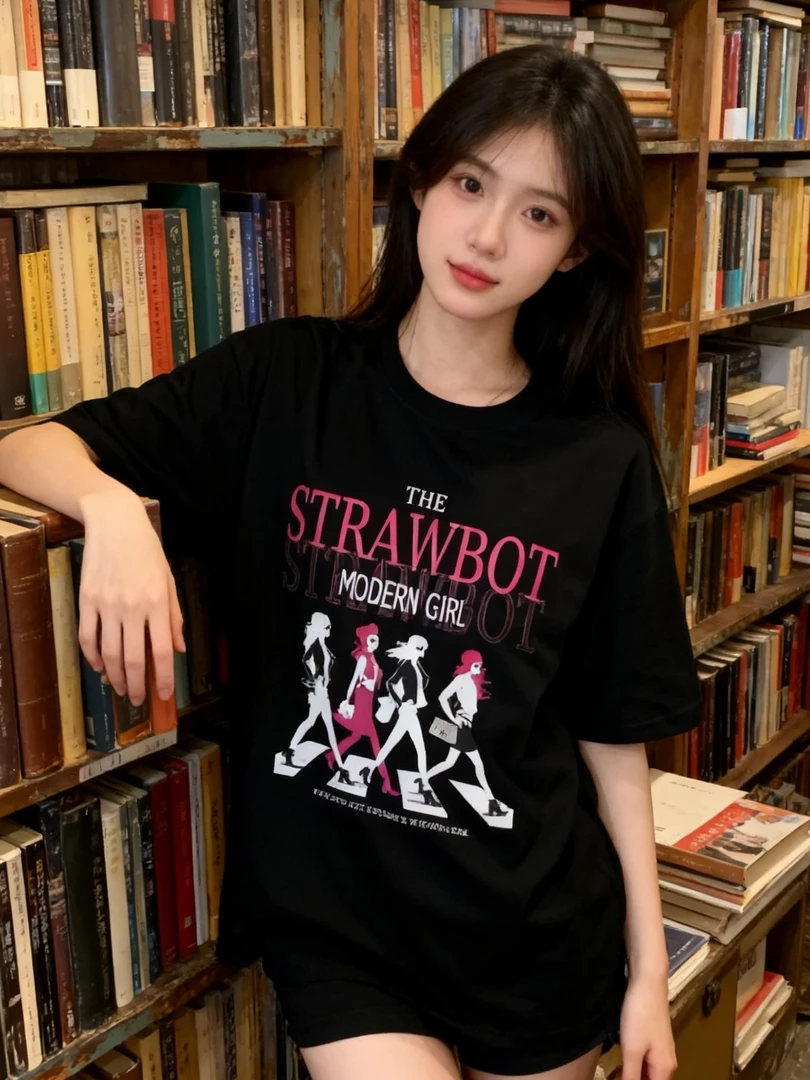 圆领短袖印花夏季T恤黑色街头宽松国潮美式潮流嘻哈运动百搭