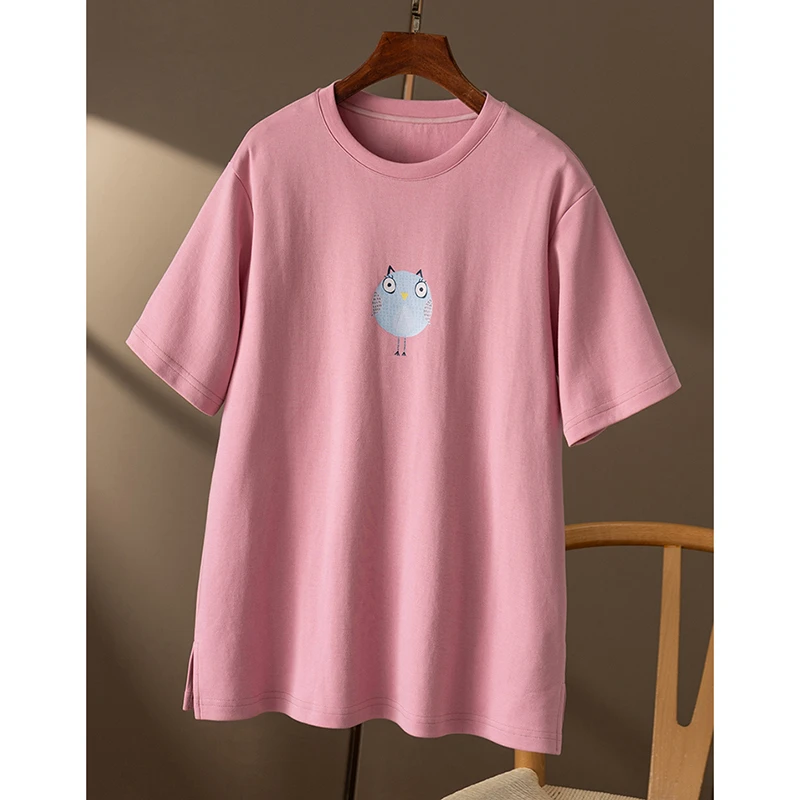 春天家 简约减龄 法G佰搭圆领小鸟印花新疆棉短袖T恤女9V62