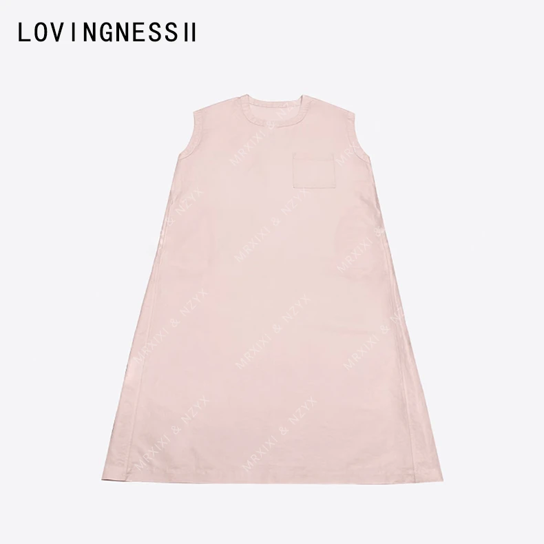 2025夏季新款宽松显瘦纯色棉麻圆领极简宽松显瘦背心连衣裙女