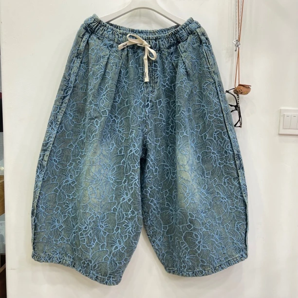 469欧货爆款牛仔绣花大版八分裤女