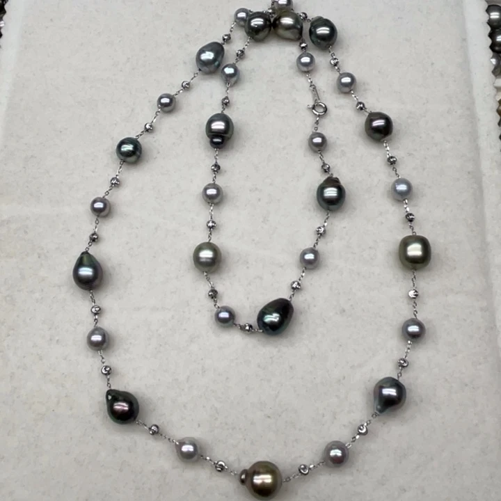 银S925镶嵌毛衣链海水珍珠大溪地巴洛克设计款