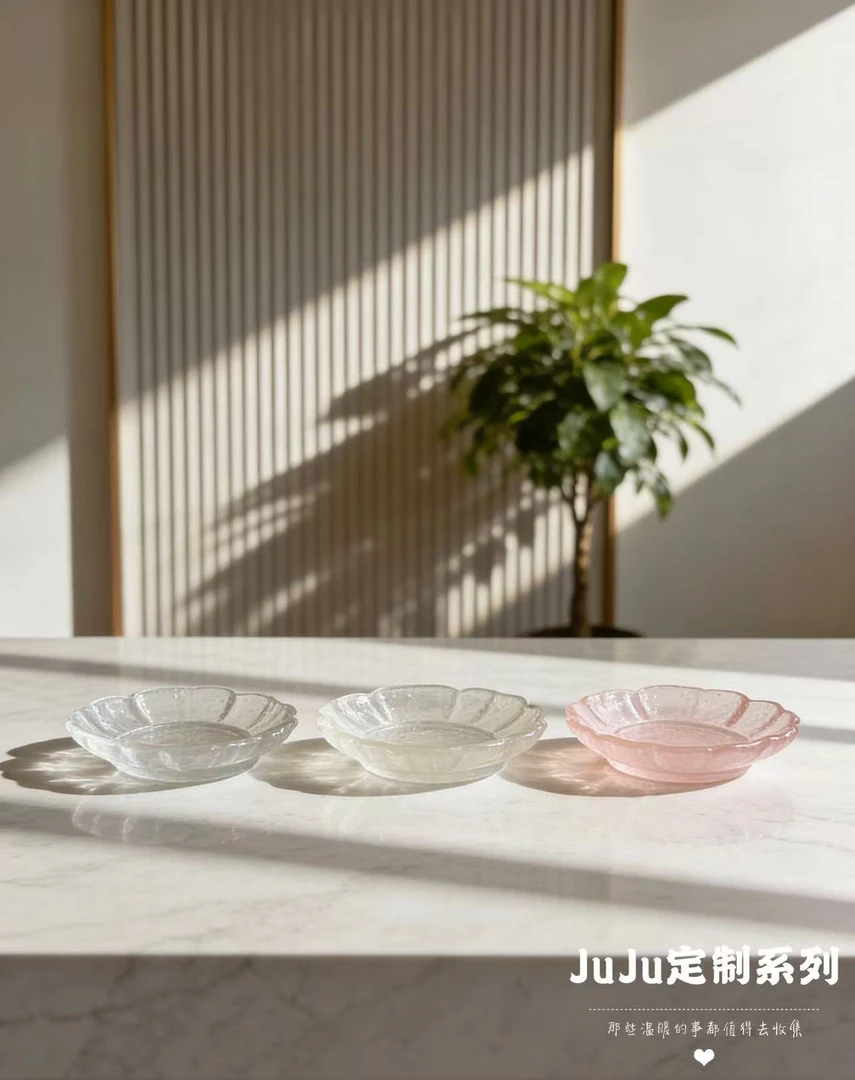 【JuJu定制-宜家花花玻璃盘】仿真定制食玩DIY树脂饰品容器食玩盘子