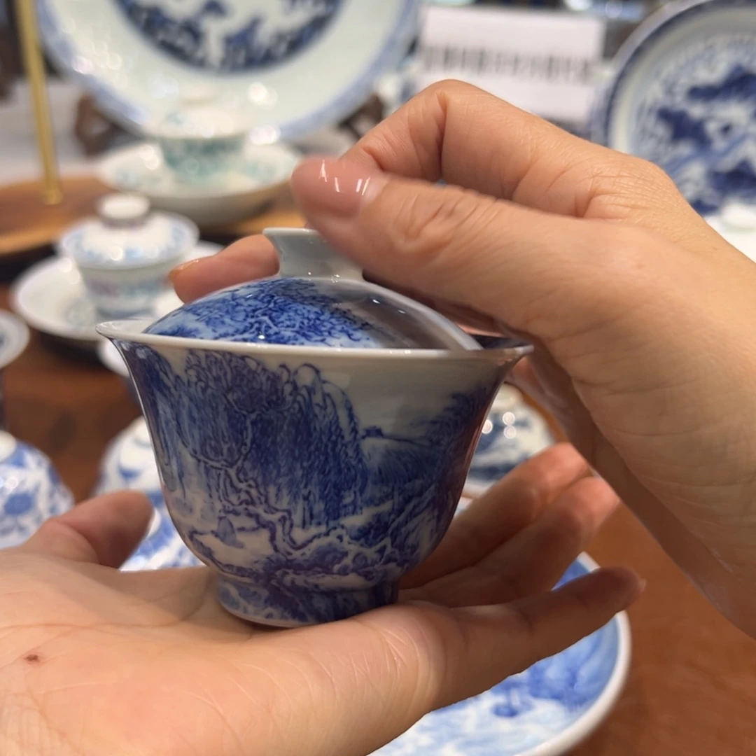 盖碗青花山水盖碗120毫升