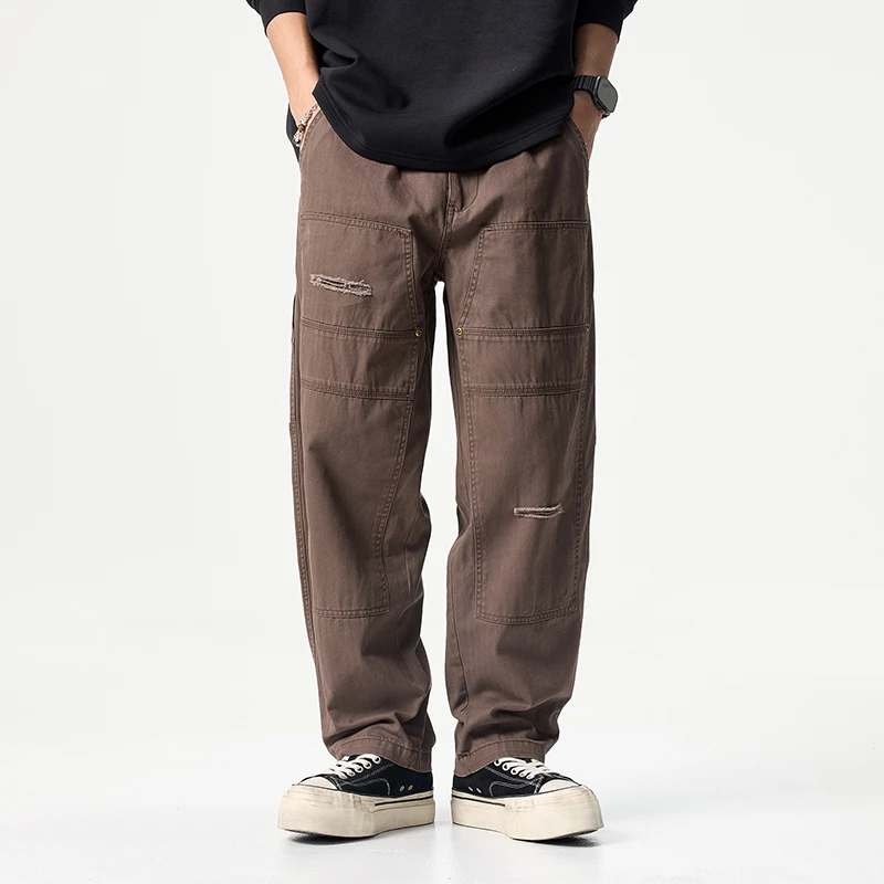 7033复古新款美式潮牌宽松工装裤休闲运动穿搭潮流时尚直筒裤子