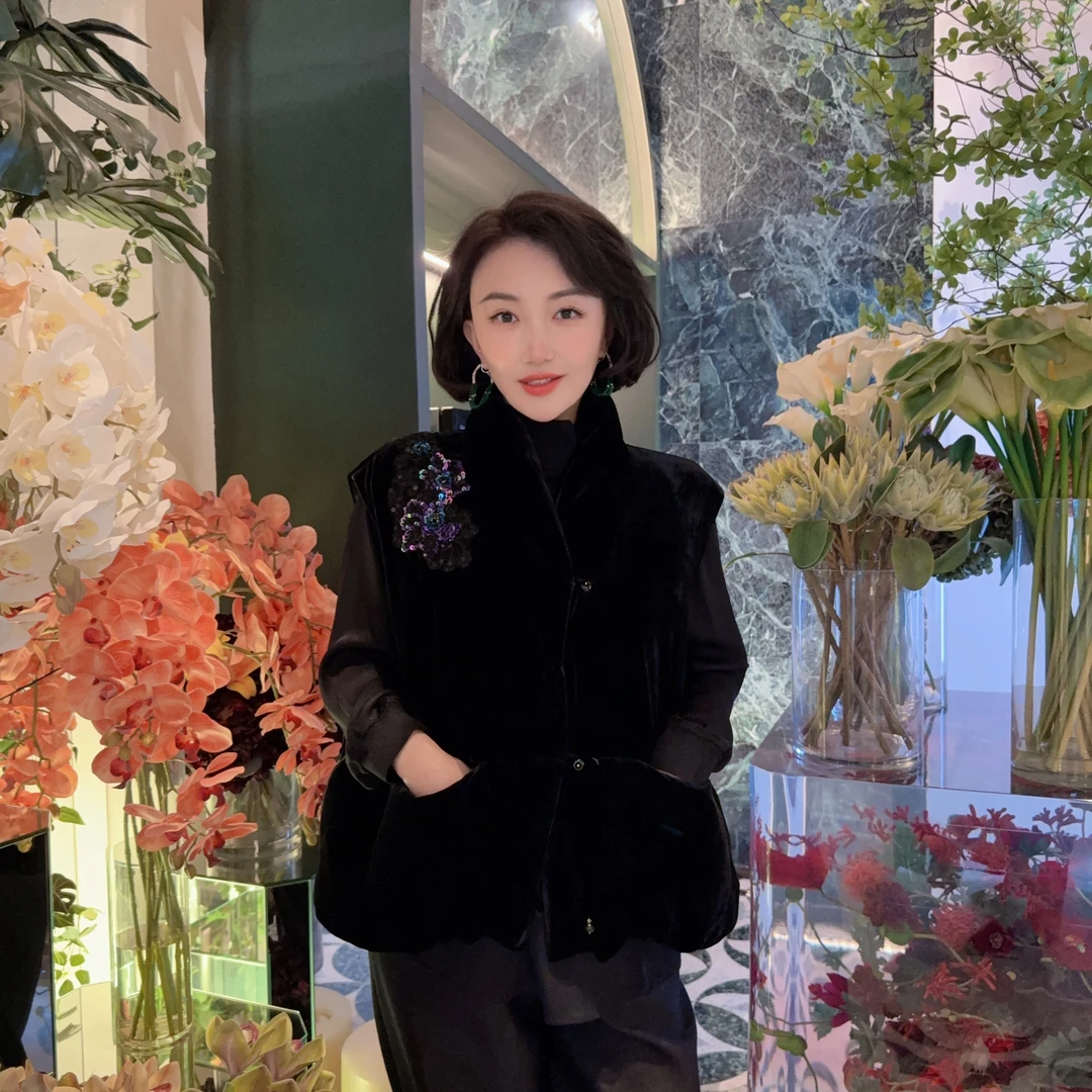 Betty Bairn【紫珣-鹅绒】高端新中式桑蚕丝鹅绒提花马甲24B-BW7563