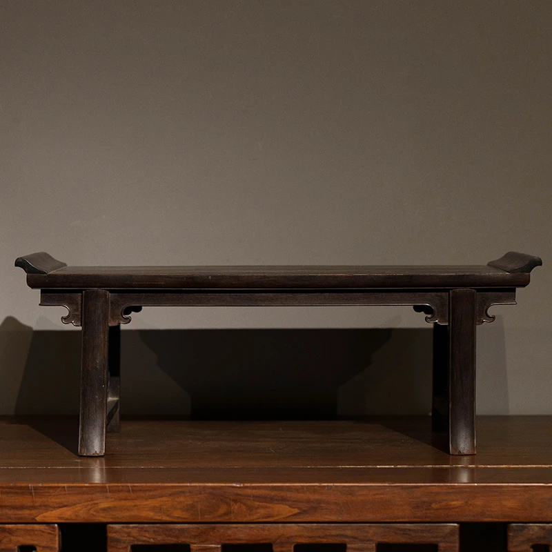 清代 清中期 紫檀夹头榫透雕龙纹翘头案中案摆件古董收藏