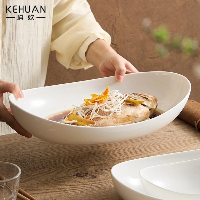 白瓷椭圆碗异形水果沙拉碗酒店饭店餐具高级感元宝碗家用盘子鱼盘