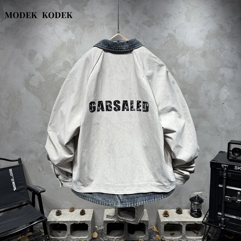 MODEK KODEK秋季新款男假两件牛仔夹克高级感潮牌休闲衬衫领外套