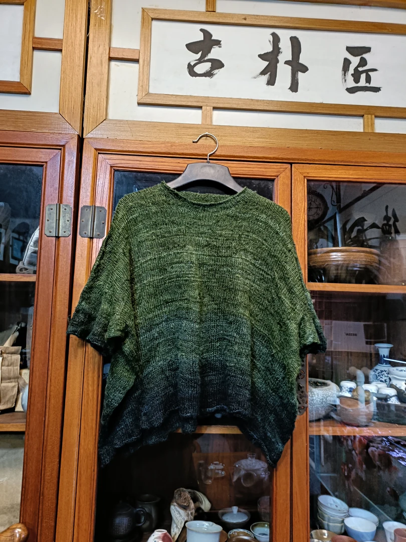 手工编织植物染色柞蚕丝短袖套头衫段然(衣长52厘米胸围140厘米)