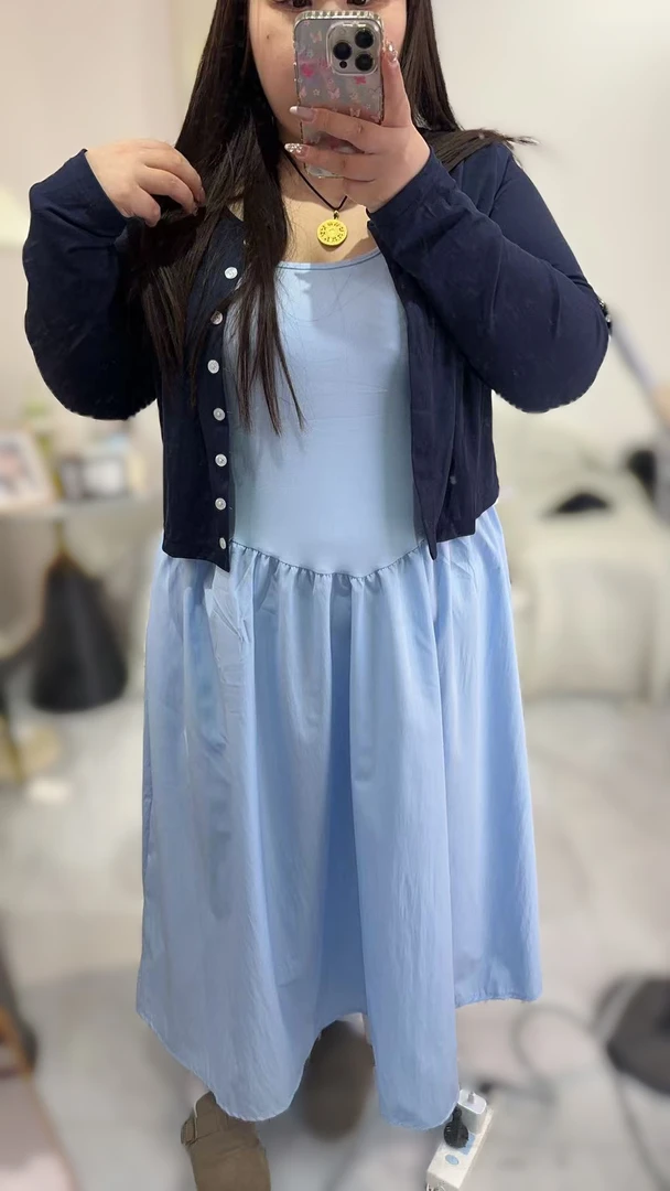 温柔风蓝色吊带裙开衫两件套春季新款时尚休闲套装