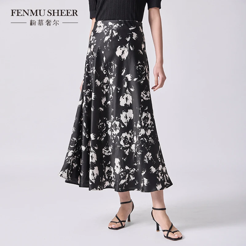 【格一专享】粉慕奢尔『绮梦庄园』醋酸气质垂顺碎花半身裙女-B2158