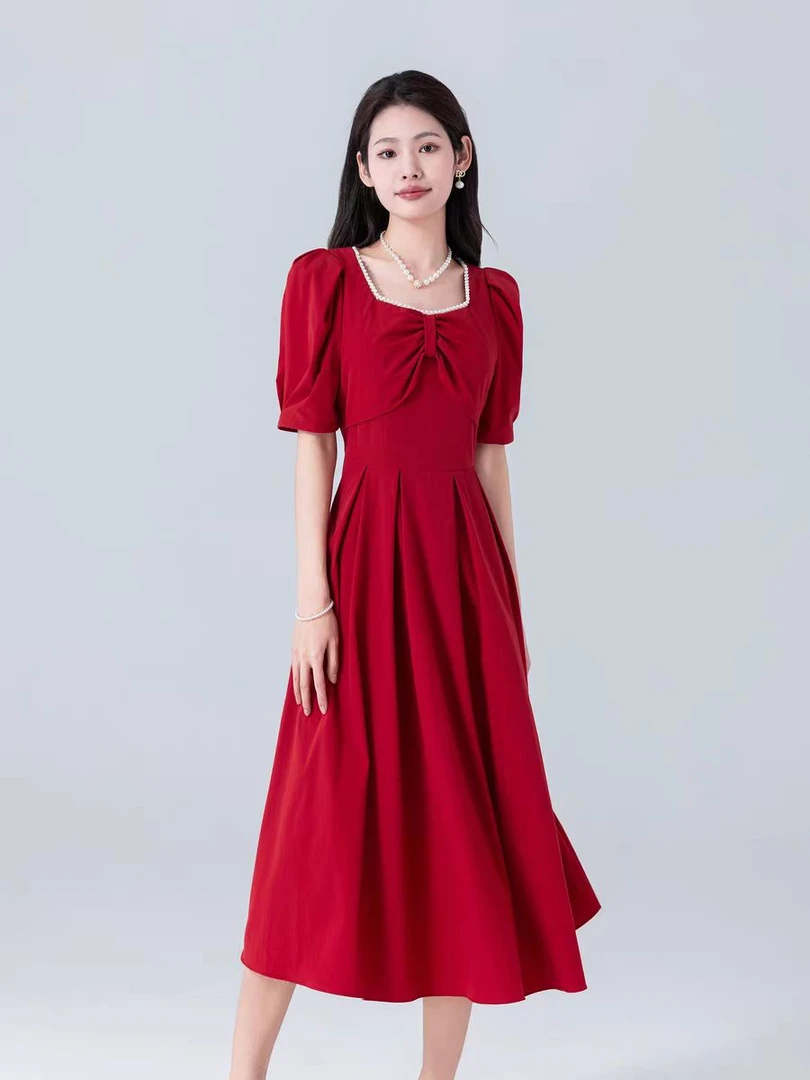 【依帆专属】F389方领时尚气质夏季大码连衣裙夏季大码法式长裙