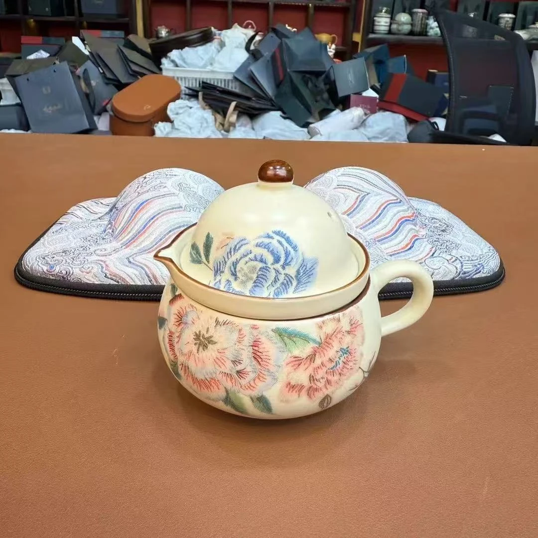 ZH3467-牡丹茶咖杯+茶咖杯刺绣包