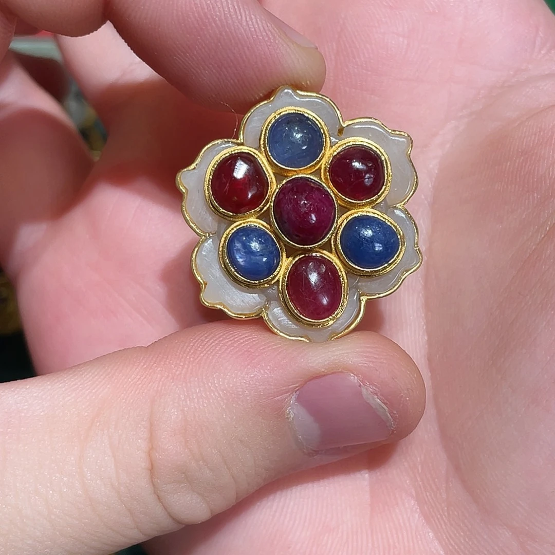 和田玉银S925镀金镶嵌戒指